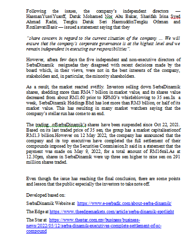 Using the above given data for managment Serba