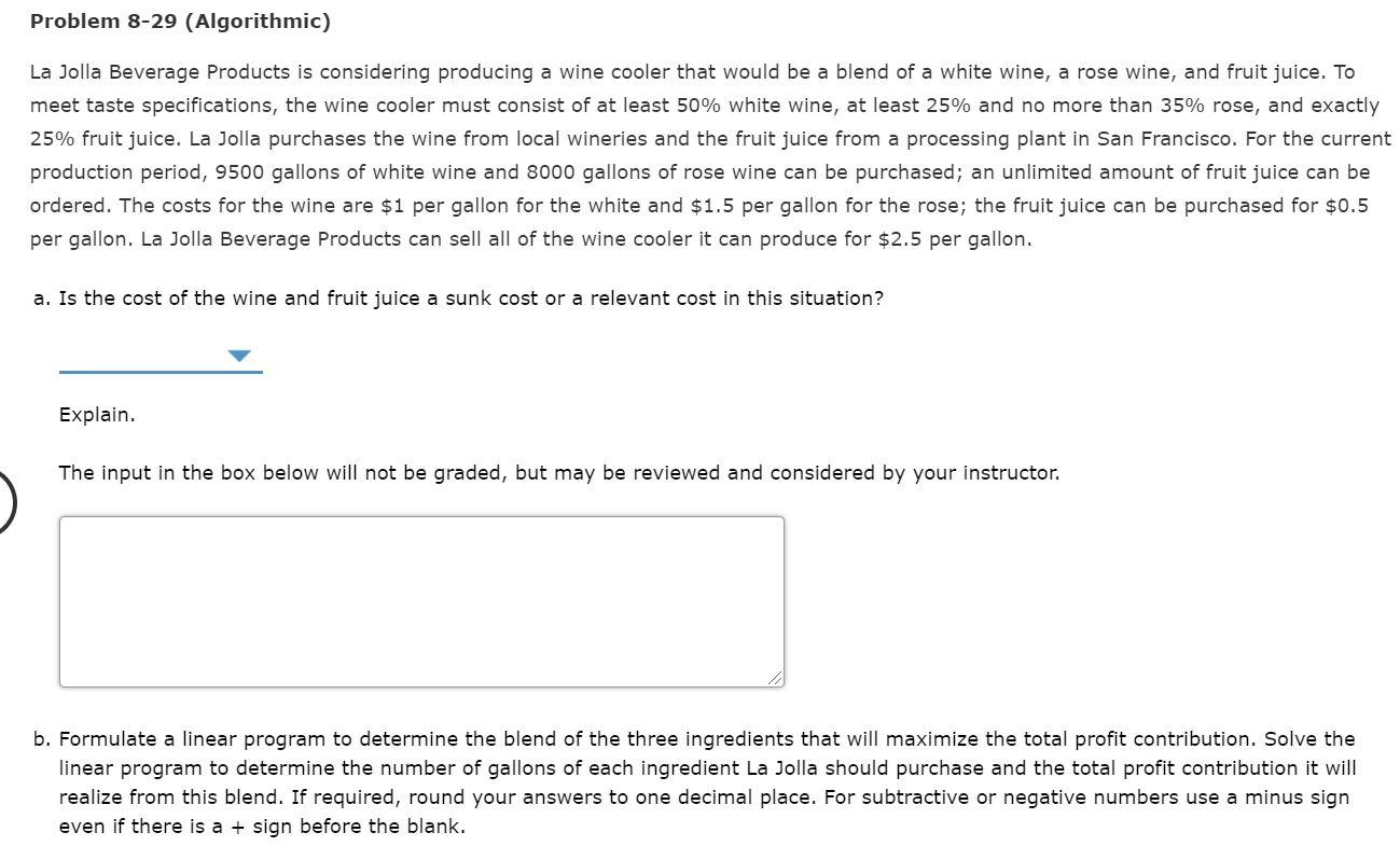 Problem 8-29 (Algorithmic) La Jolla Beverage