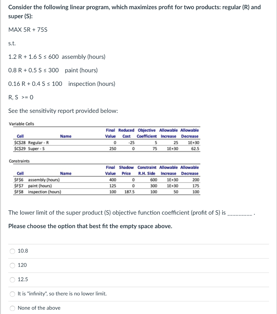 Consider the following linear program, which