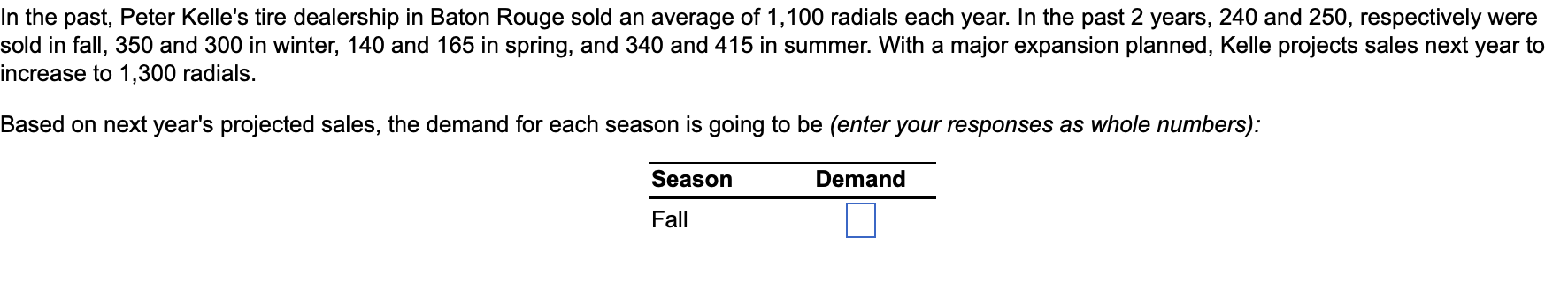find demand for FALL, WINTER, SPRING, SUMMER