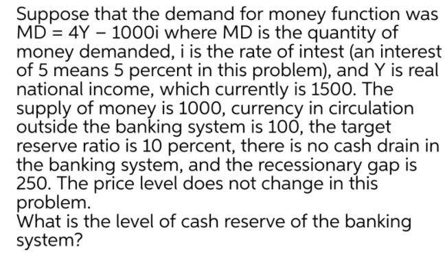 Suppose that the demand for money function was MD