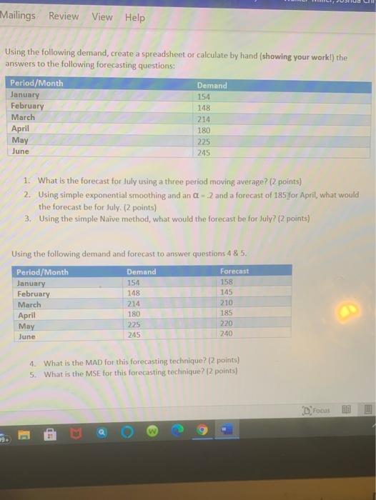 Mailings Review View Help Using the following