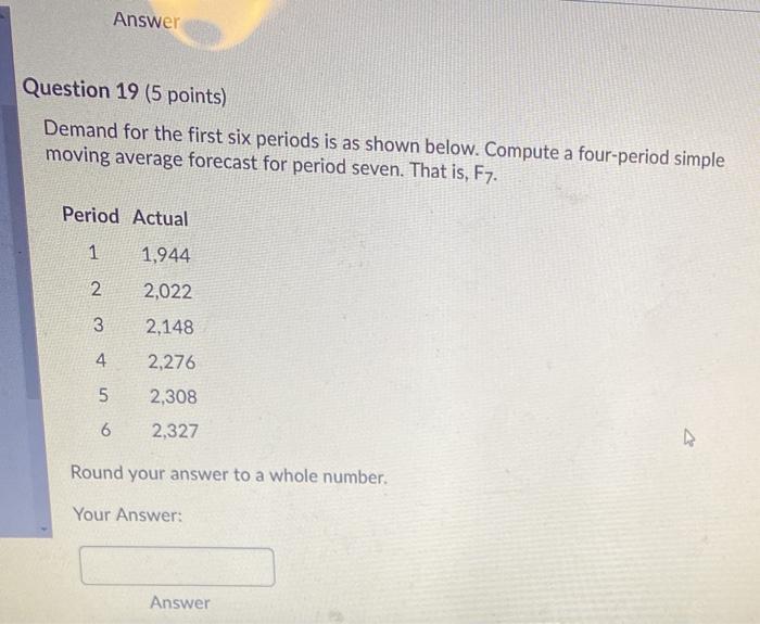 Answer Question 19 (5 points) Demand for the