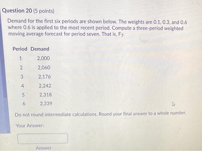 Answer Question 19 (5 points) Demand for the