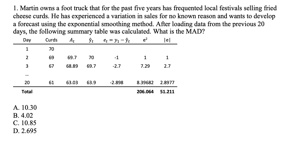 1. Martin owns a foot truck that for the past