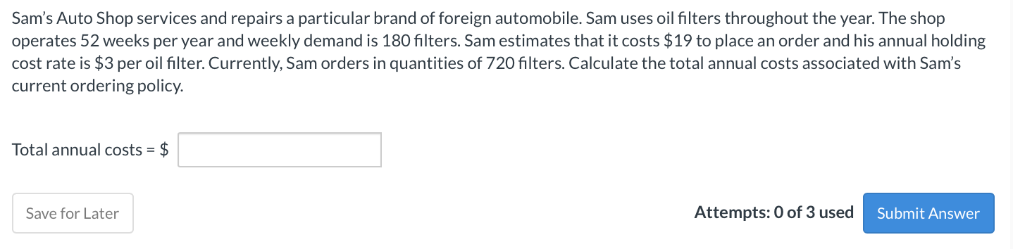 Sam's Auto Shop services and repairs a particular