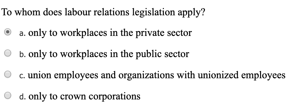 To whom does labour relations legislation apply?