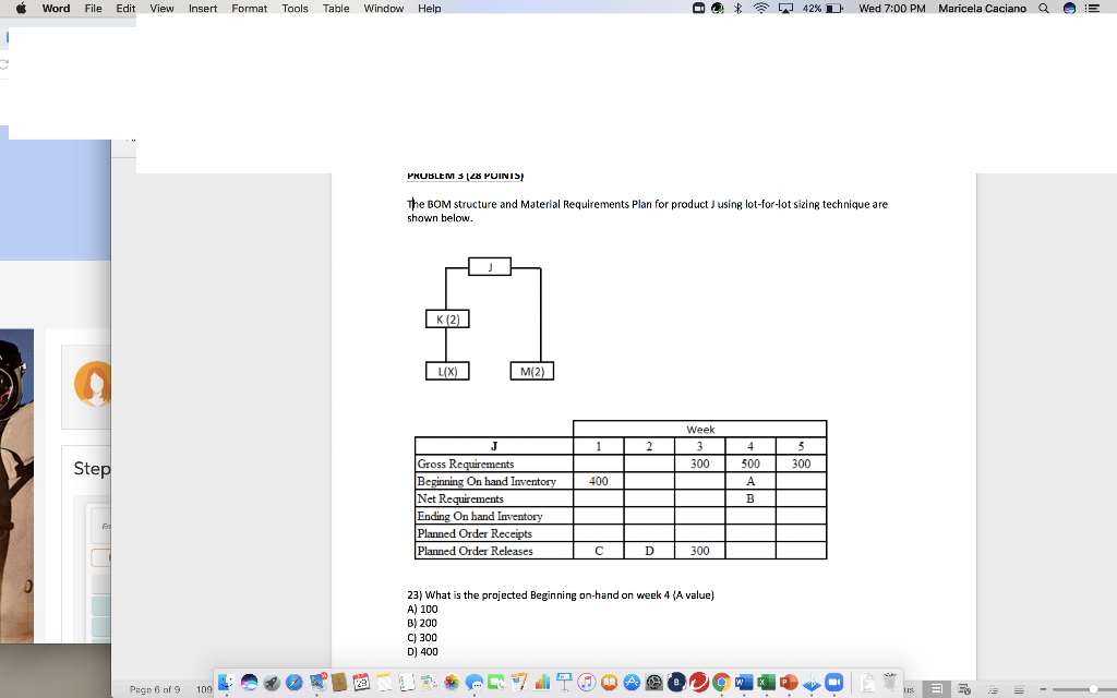 23) What is the projected Beginning on-hand on