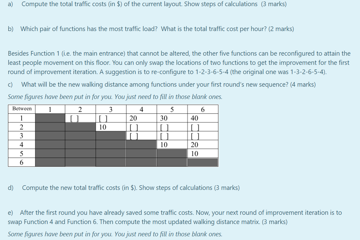 Question 1 - about layout decisions (Total 20