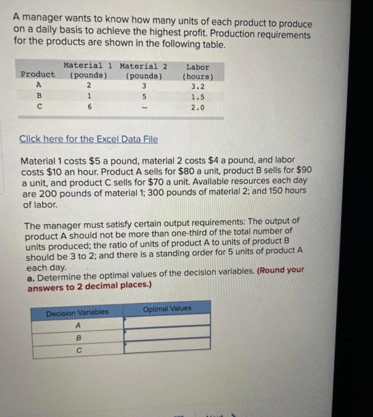 Please answer in 10 min A manager wants to know