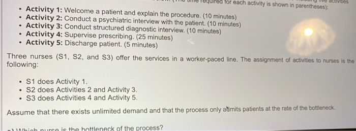 cuvides for each activity is shown in