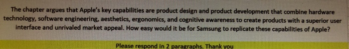 The chapter argues that Apple's key capabilities