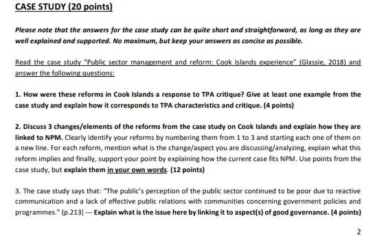 CASE STUDY (20 points) Please note that the