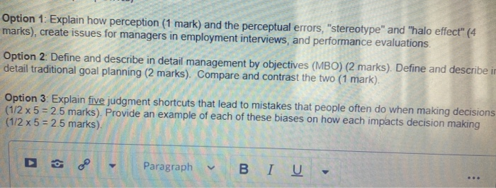 Option 1: Explain how perception (1 mark) and the