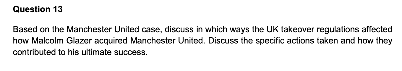 Based on the Manchester United case, discuss in
