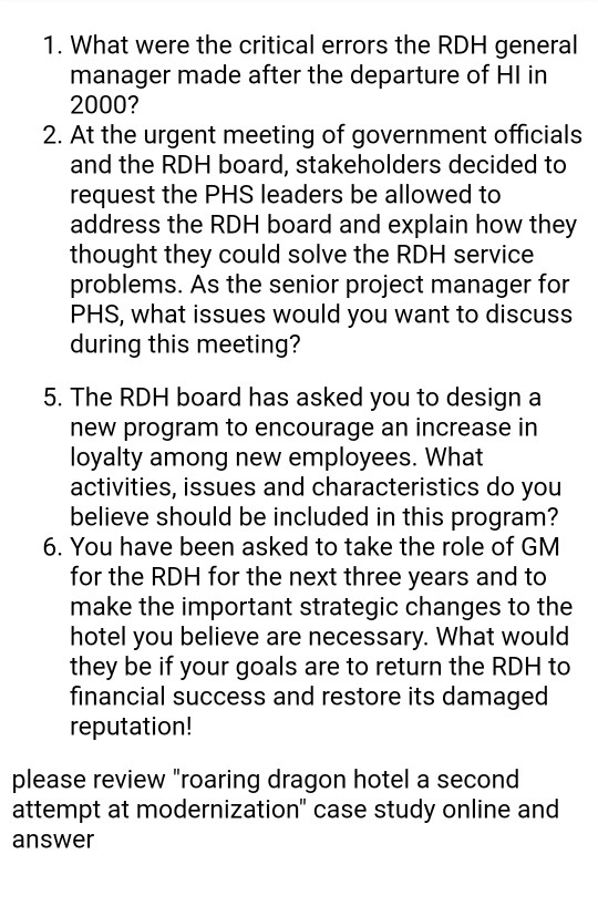 1. What were the critical errors the RDH general