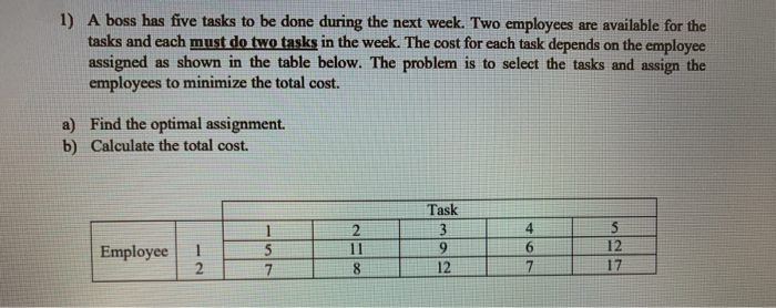 1) A boss has five tasks to be done during the