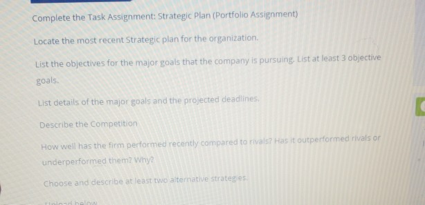 Complete the Task Assignment: Strategic Plan