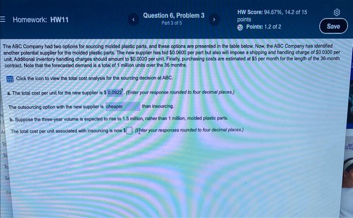 O E Homework: HW11 Question 6, Problem 3 Part 3