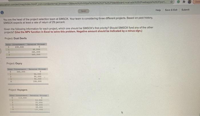 please answer chart "what are the NPVs for all 3