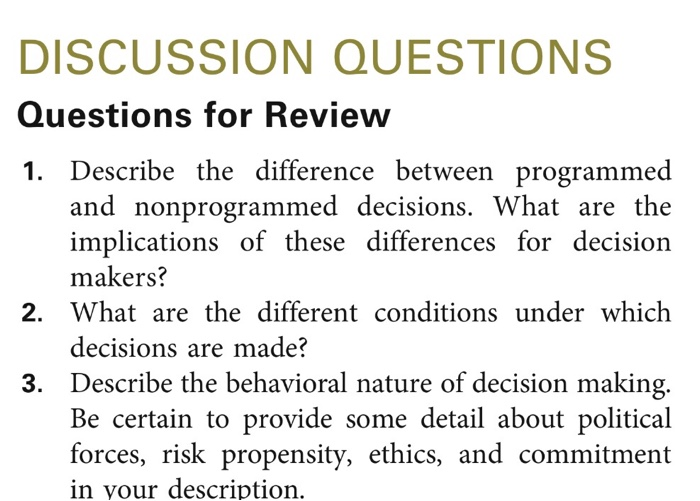 DISCUSSION QUESTIONS Questions for Review 1.