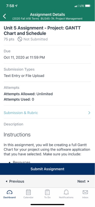 gannt chart and schedule how to do one? LTE 7:58