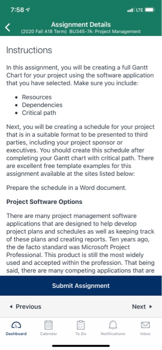 gannt chart and schedule how to do one? LTE 7:58