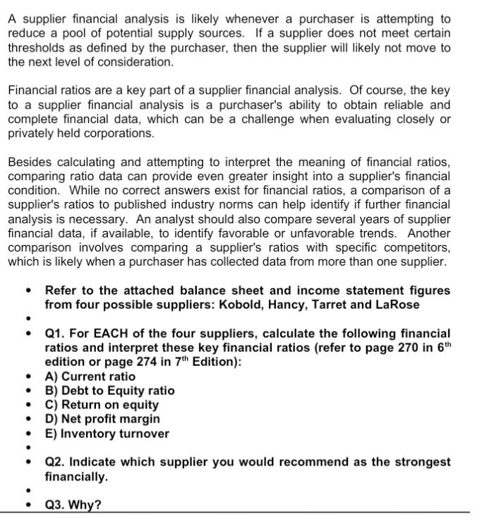 A supplier financial analysis is likely whenever