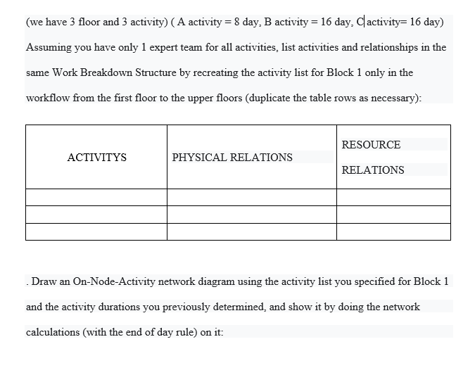 (we have 3 floor and 3 activity) (A activity = 8