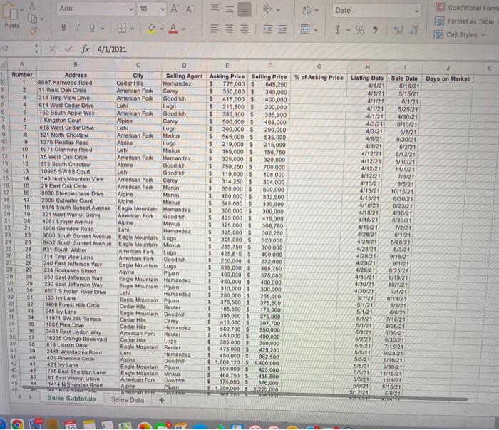 please answer all questions with the given excel