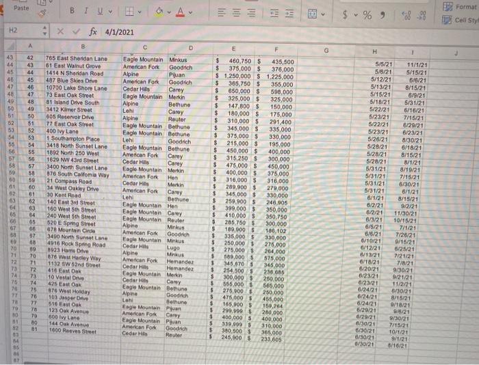 please answer all questions with the given excel