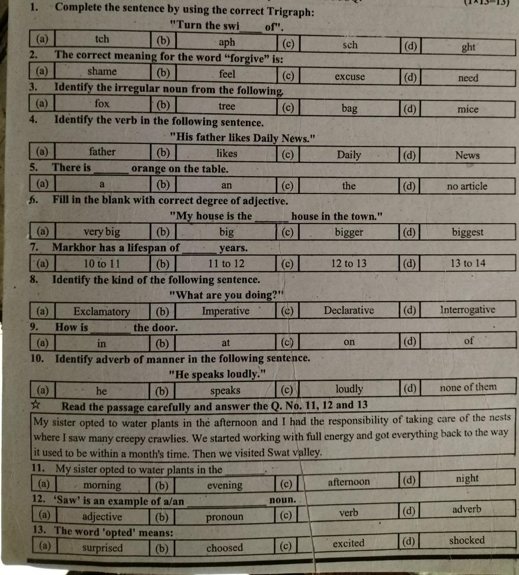 a an 1. Complete the sentence by using the