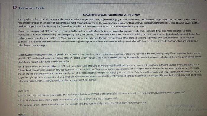 Homework one, 5 points LEADERSHIP CHALLENGE: