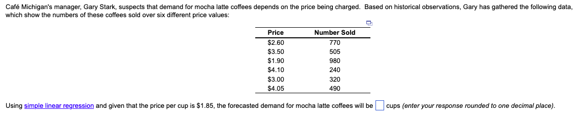 Using simple linear regression and given that the