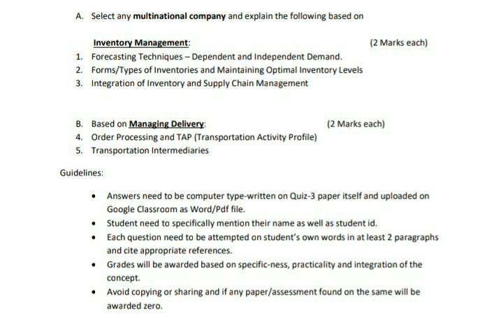 A. Select any multinational company and explain