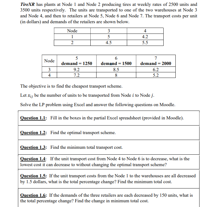 TireXR has plants at Node 1 and Node 2 producing