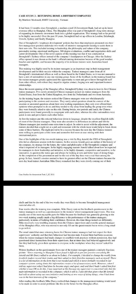 CASE STUDY 2- RETURNING HOME A DIFFERENT EMPLOYEE