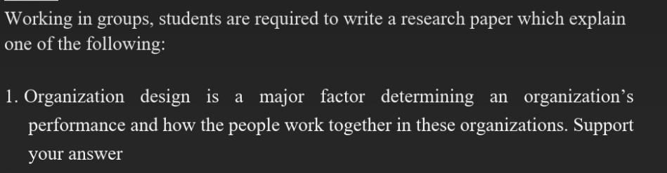 need a thesis statement for this question Working