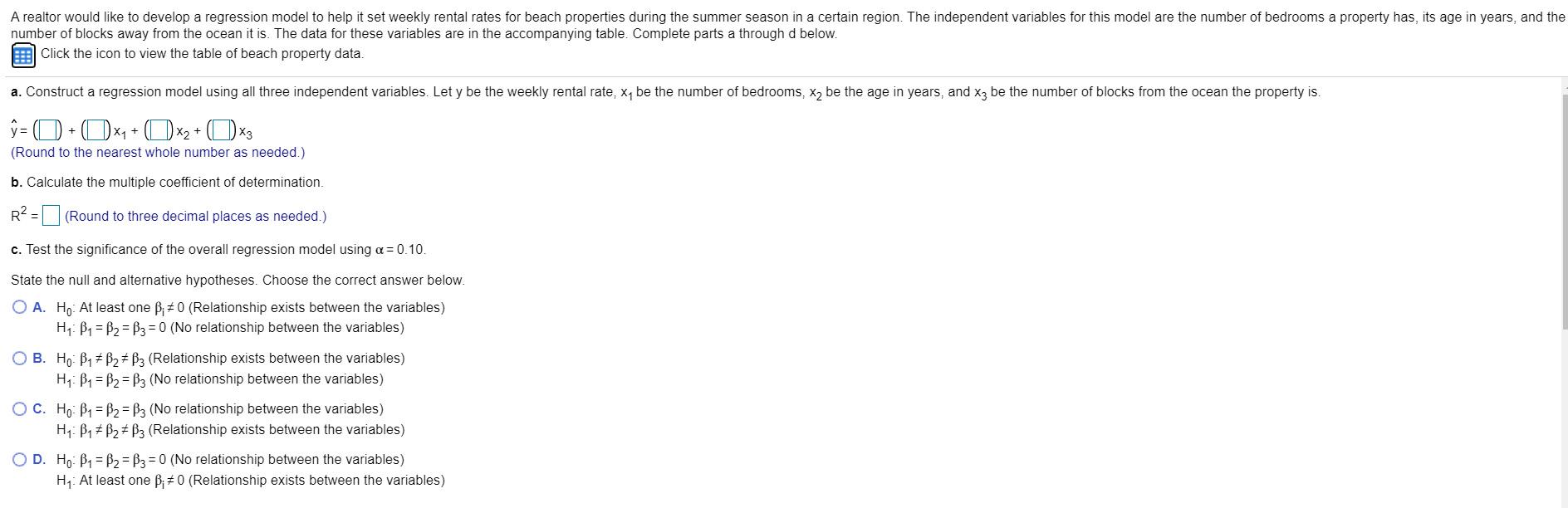 A realtor would like to develop a regression