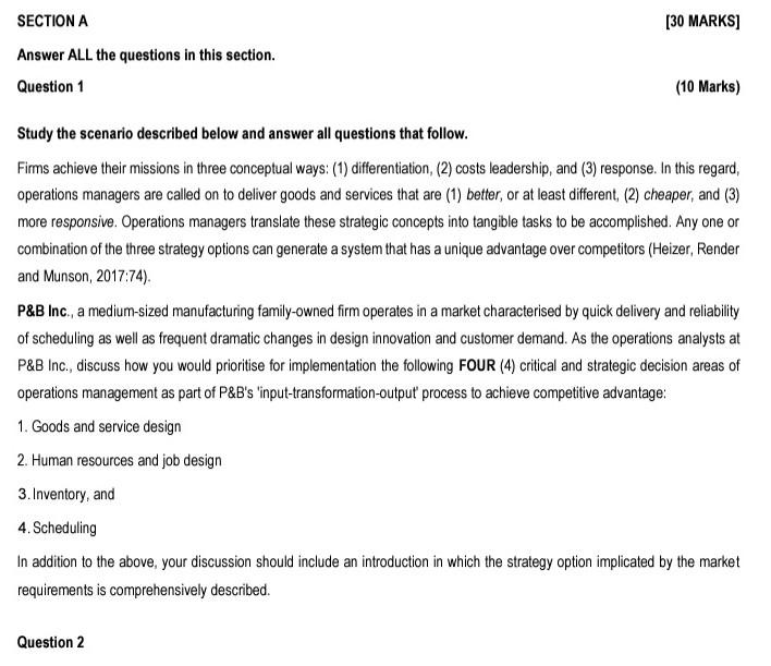 Question 1 (10 Marks) Study the scenario