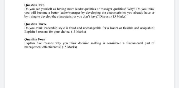 Question Two Do you see yourself as having more