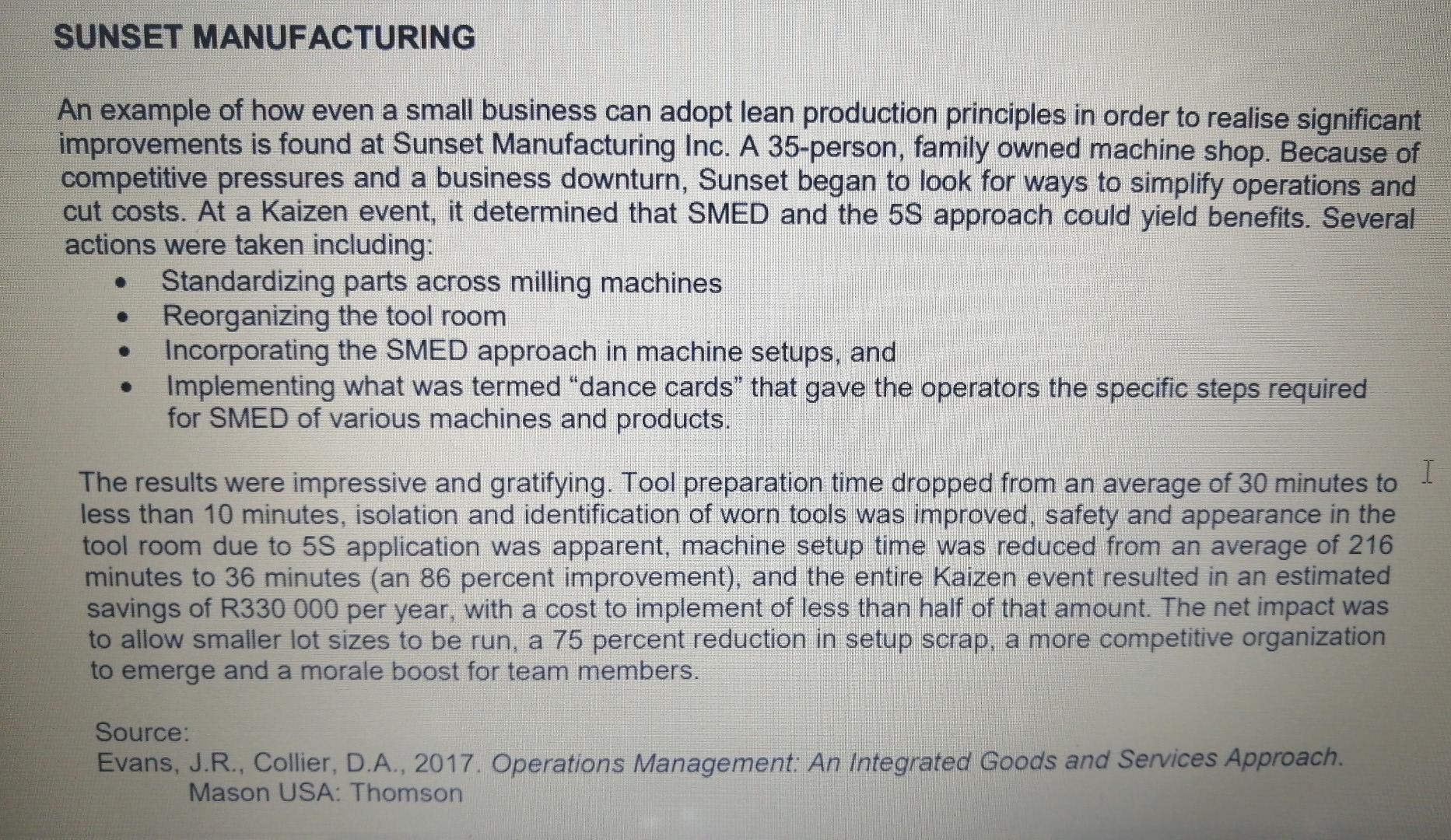 SUNSET MANUFACTURING a An example of how even a