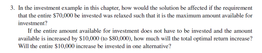 3. In the investment example in this chapter, how
