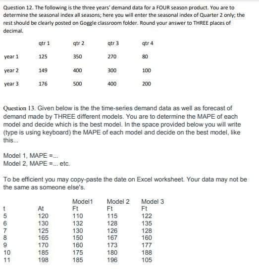 Question 12. The following is the three years'