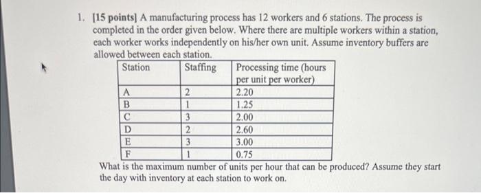 1. [15 points] A manufacturing process has 12