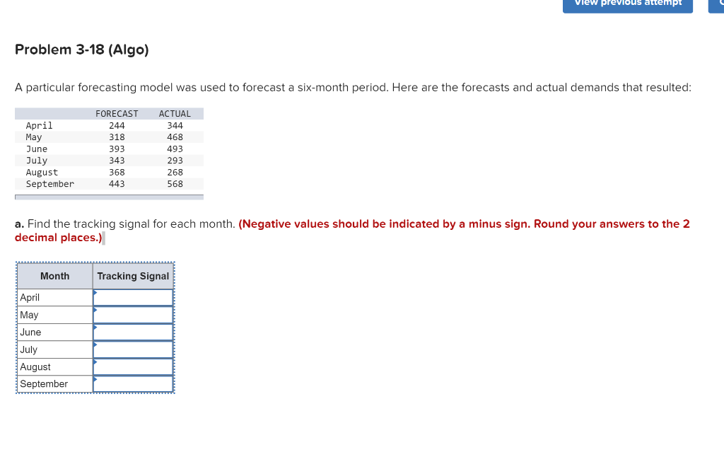 view previous attempt Problem 3-18 (Algo) A