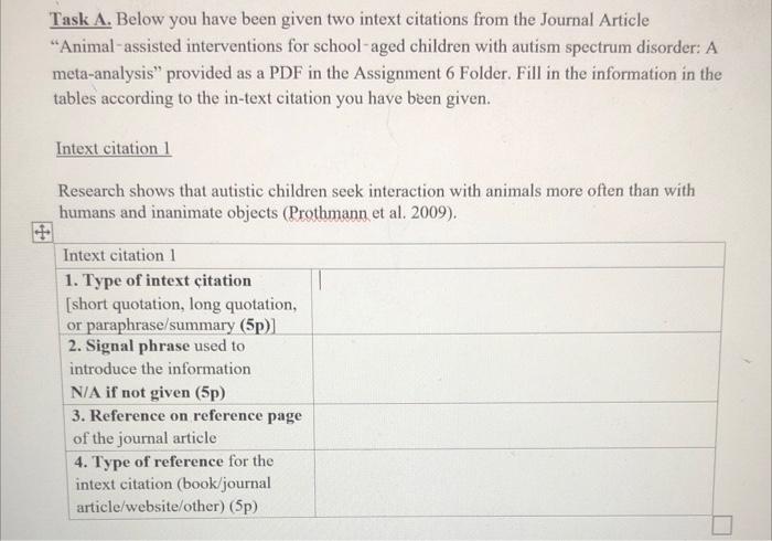 Task A. Below you have been given two intext