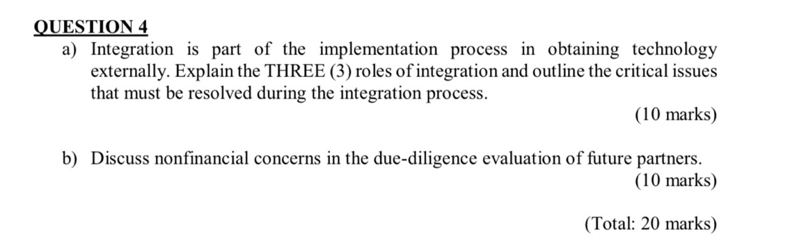 QUESTION 4 a) Integration is part of the