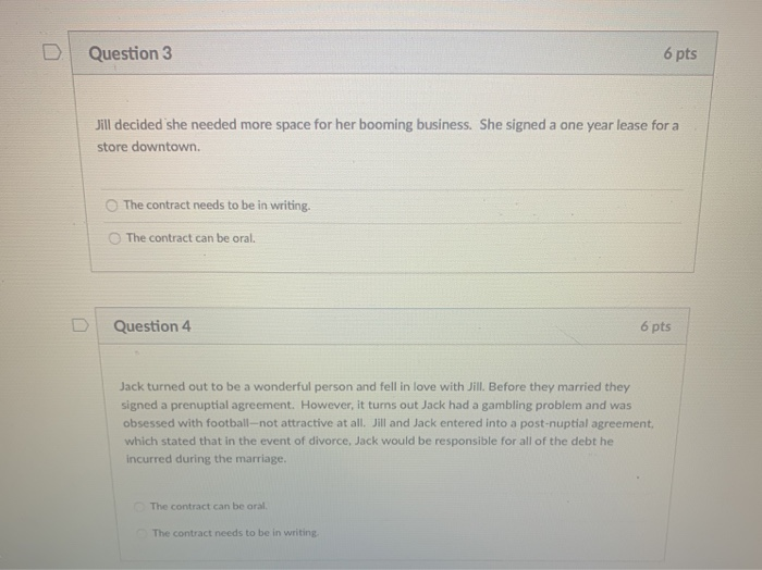 Question 1 6 pts Jill hired Jack to work at her