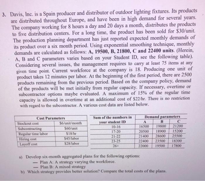 A = 21400 B= 28600 C= 18300 3. Davis, Inc. is a